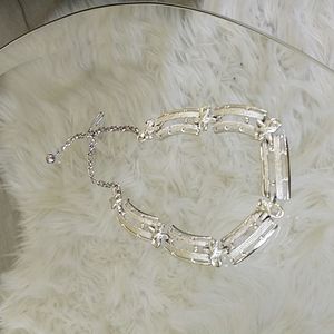 Vintage silver tone shiny bars knots choker necklace